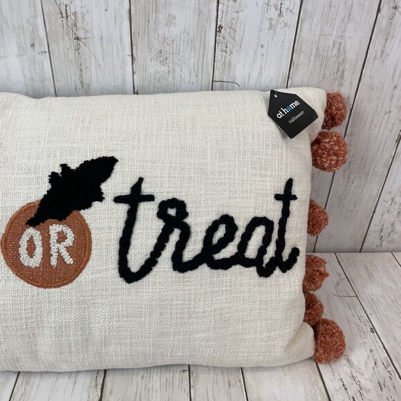 Trick It Treat Halloween Rectangular Throw Pillow  Decorative Pom Poms - NWT - Picture 5 of 10